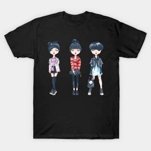 SET of hipster girl in winter clothes T-Shirt